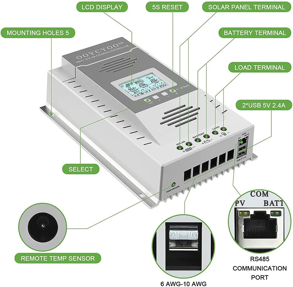 100A Solar Charge Controller MPPT Solar Charge Controller 12V 24V DC 100V Automatische Identificatie, 99% laadefficiëntie Solar Controller voor lithium / GEL / Flooded batterij