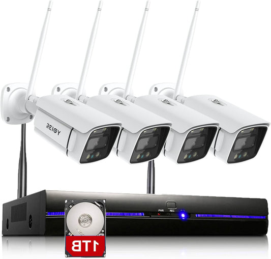 Bewakingscamera Systeem – CCTV Camera Buiten – Draadloze Beveiligingscamera – Wifi Camera Set – Outdoor Camera Set – 3MP HD Beeldkwaliteit – 1TB Harde Schijf Met Spotlight & Tweeweg Audio