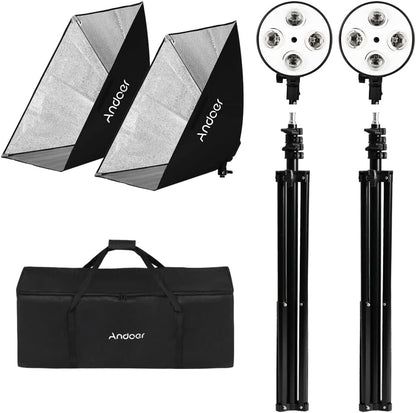 Softbox LED-set – Fotostudioset – Studioverlichting – Fotografielicht – Lichtset – 2 X Softbox 50 X 70 Cm – 2 M Metalen Statieven Met 4-In-1 E27 Lamphouders