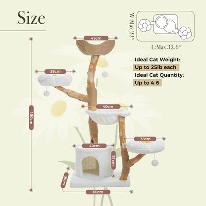 Krabpaal – Kattenboom – Kattenhuis – Kattenmand – Kattenmeubel – 150 cm Hoog – Massief Natuurlijk Hout