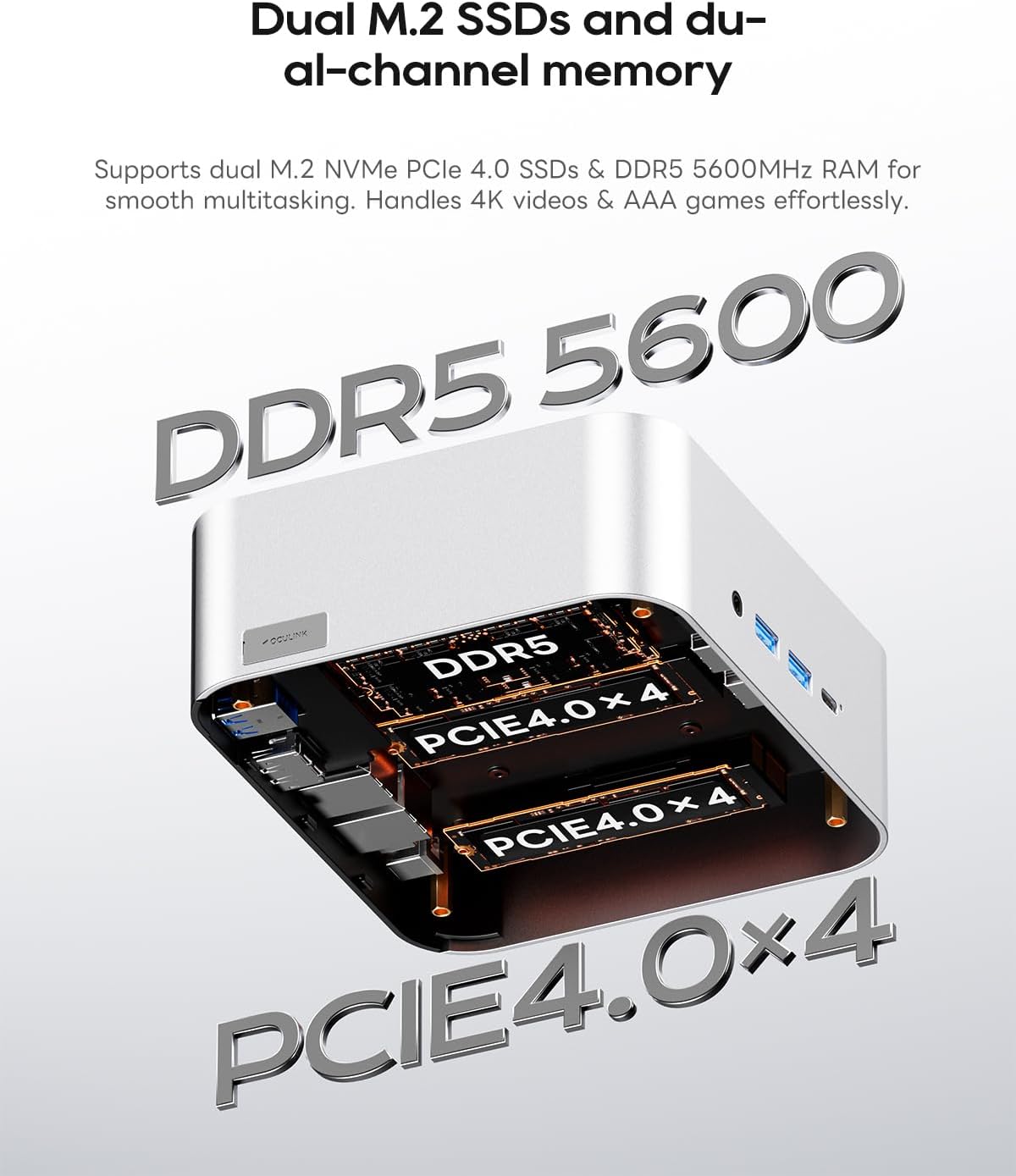 AOOSTAR MACO Mini PC Ryzen 7 PRO 8845HS(tot 5,1GHz), Barebone Mini-desktopcomputer, geen RAM geen M.2 SSD, micro-gaming-pc OCuLink/2xUSB4/2x2,5G LAN/4K quad-display/ontgrendelen van vingerafdruk