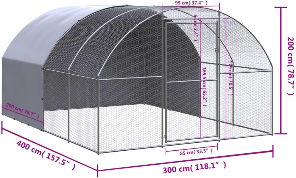 vidaXL Chicken coop 3x4x2m galvanized steel - QUORE