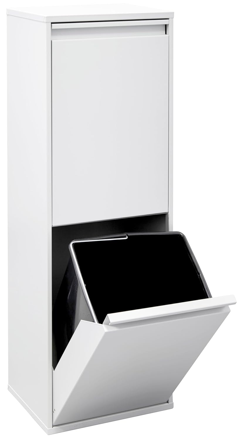 ARREGUI Basic CR201-B Recyclingcontainer | Afvalcontainer in Staal | 2 Compartimenten 2x17 L (34 L) | Multifunctionele Recyclebak voor Afvalscheiding | Afvalbak voor Keuken, Huis of Kantoor | Wit