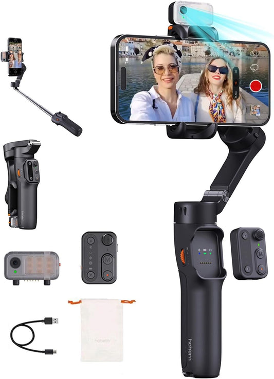 hohem iSteady V3 Gimbal stabilisator voor smartphone, AI-tracker, magnetisch vullicht, afneembare afstandsbediening, geïntegreerde statiefverlengstang, verbeterde
