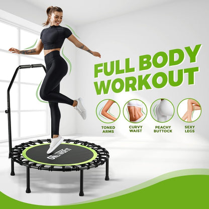 Trampoline – Opvouwbare Trampolinespringer – Fitness Rebounder – Indoor Buitenspeelgoed – Trainingsapparaat – Compact Draagbaar – Stabiel & Stil – Verstelbare Handrail & 8mm Elastische Bungeekoorden - QUORE
