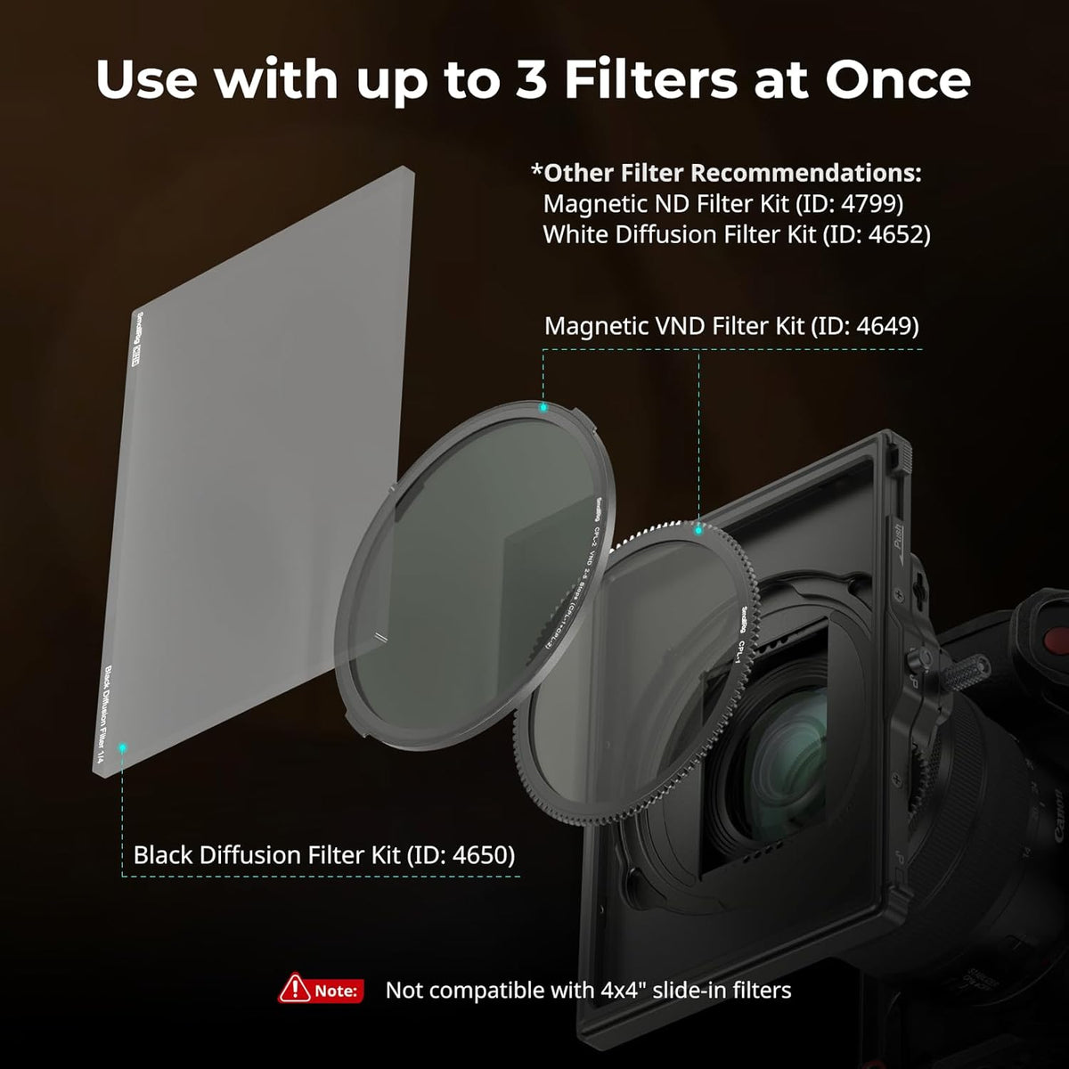SMALLRIG Matte Box (LITE) Snelontgrendeling met Verstelbare Klem van 67 mm - 82 mm (2,6-3,2 inch), Geen Vignettering Compact Ontwerp met 4 x 5,65" Filterframe, voor DSLR Spiegelloze Camera - 4409
