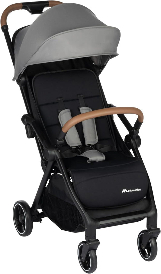 Bebeconfort Sunlite, Baby kinderwagen, 0-4 jr. (max. 22kg), lichtgewicht kinderwagen, vlakke ligstand, automatisch en compact inklapbaar, ligstand met één hand, grote opbergmand (5kg), Tinted Gray