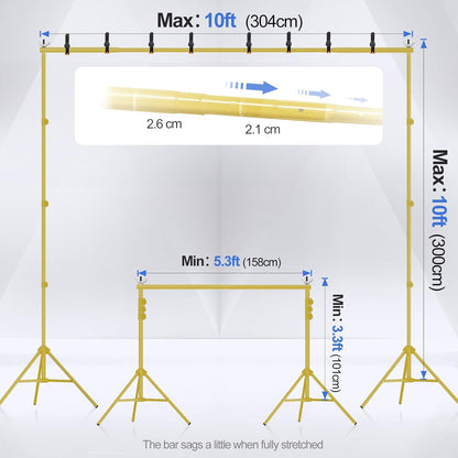 EMART Achtergrondstandaard 305 x 305 cm (B x H) verstelbare achtergrondstandaardset, 2 dwarsbalken, 8 klemmen, 2 zandzakken, draagtas voor feesten, decoratie, bruiloften en fotografie - titaniumgoud