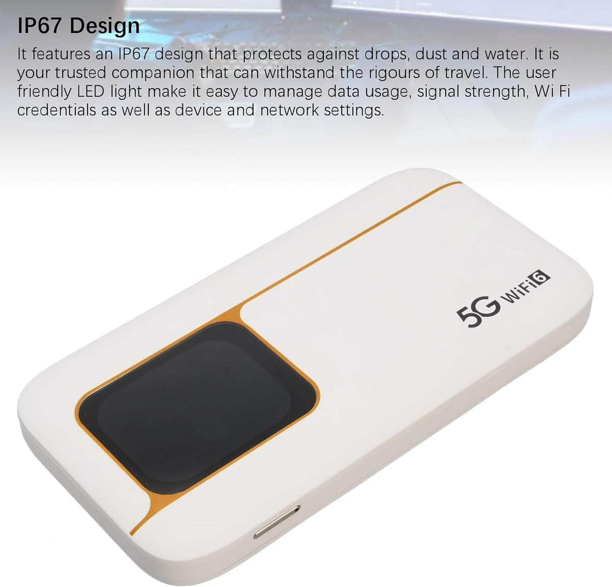 Ejoyous 5G Mobiele Hotspot, Draagbare WiFi-hotspot IP67 Waterdicht 7100 MAh WIFI6 2,4 GHz / 5,8 GHz 16 Apparaten met Simkaartsleuf, voor Reizen Thuis Gamen