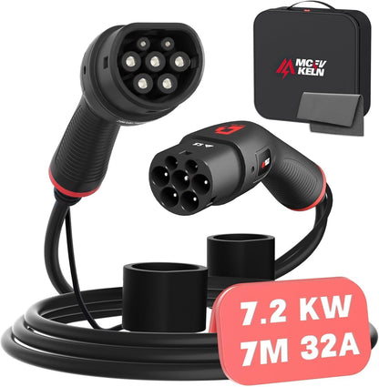 Type 2 oplaadkabel 7,2 kW - EV oplaadkabel 32A/1 fase, IEC 62196, 7m mode 3 oplaadkabel compatibel met alle type 2 elektrische auto's (model 3/S/X/Y, 500E, E-208, ID.3, ID.4, Golf) - kabeltas