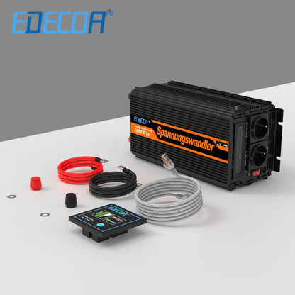 EDECOA 2000W Omvormer 24V naar 220V 230V Spanningsomvormer Gewijzigde Sinus Inverter Modified Sine Wave met Afstandsbediening LCD Scherm 2 EU Stopcontacten 2 USB Poorten
