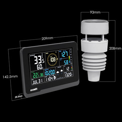 Ecowitt Weerstation WS3901, 7-in-1 weerstation Wittboy buitensensoreenheden WS90, 7,5 inch wifi indoor lcd-kleurconsole met 3-in-1 sensoren, Ecowitt IOT intelligente koppelingsbesturing