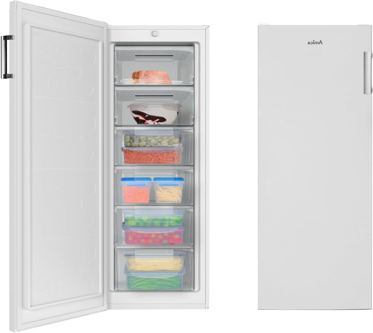 Amica Freezer, white, 177 litres, 144 cm high, energy label: C/four drawers, 2 compartments with flap, interchangeable door stop - QUORE