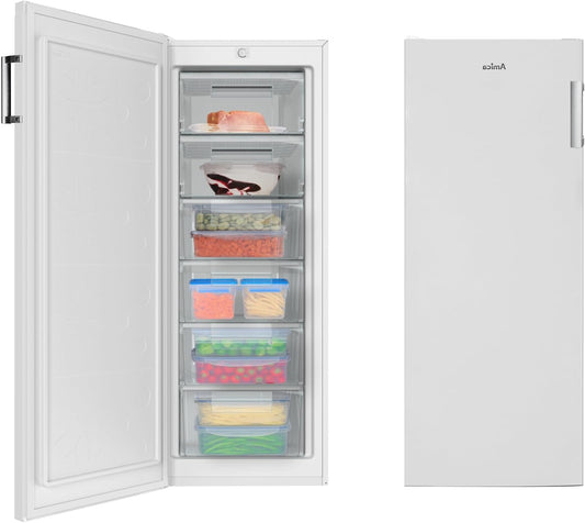 Amica Freezer, white, 177 litres, 144 cm high, energy label: C/four drawers, 2 compartments with flap, interchangeable door stop - QUORE