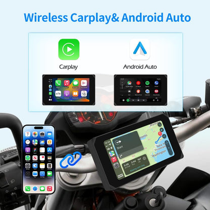 Motorfiets Carplay Scherm – Motorrijders Display – Navigatiesysteem – Touchscreen Monitor – Multimedia Interface – Draadloos CarPlay & Android Auto – 5 Inch HD IPS Scherm – Waterdicht IP65 Met Dubbele 1080P Camera’s