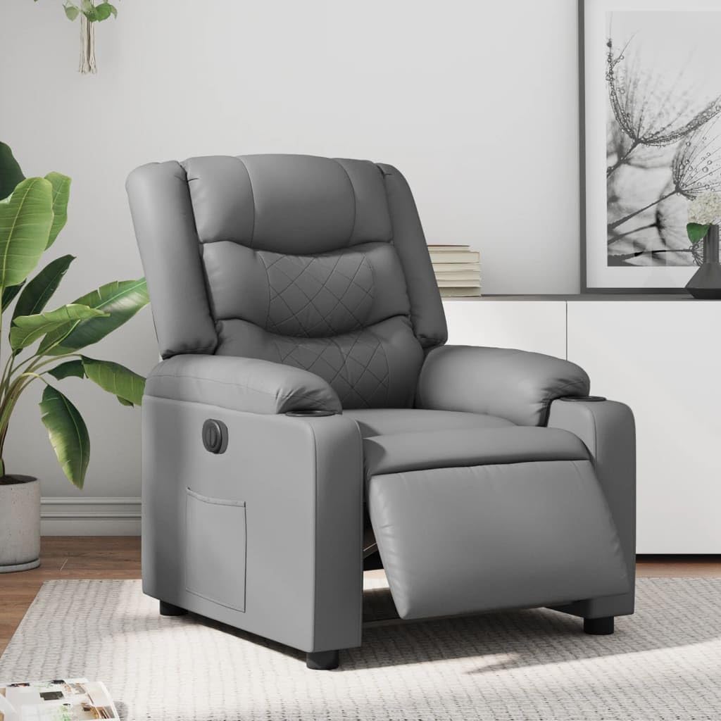 Elektrische Relaxstoel – Ligstoel – Tv-Stoel – Kantelstoel – Relaxfauteuil – Kunstleer Grijs – Elektrisch Verstelbaar – Maximale Ligstand 135 Graden