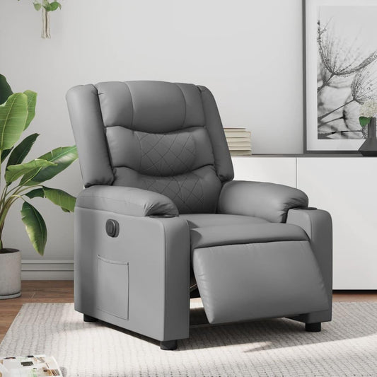 Elektrische Relaxstoel – Ligstoel – Tv-Stoel – Kantelstoel – Relaxfauteuil – Kunstleer Grijs – Elektrisch Verstelbaar – Maximale Ligstand 135 Graden