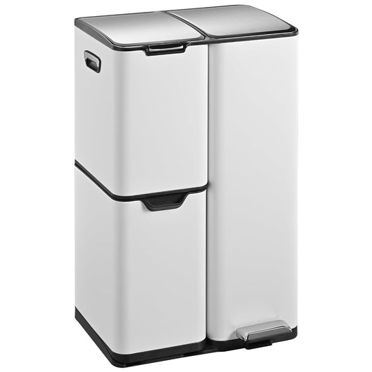 KITCHEN MOVE HAJA pedaalemmer, afvalscheiding, recycling, 60 l (13 + 17 + 30 l), roestvrij staal, wit, met emmer