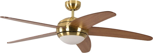 Plafondventilator met verlichting en afstandsbediening Melton, behuizing messing, vleugelkleur honingesdoorn, 132 cm