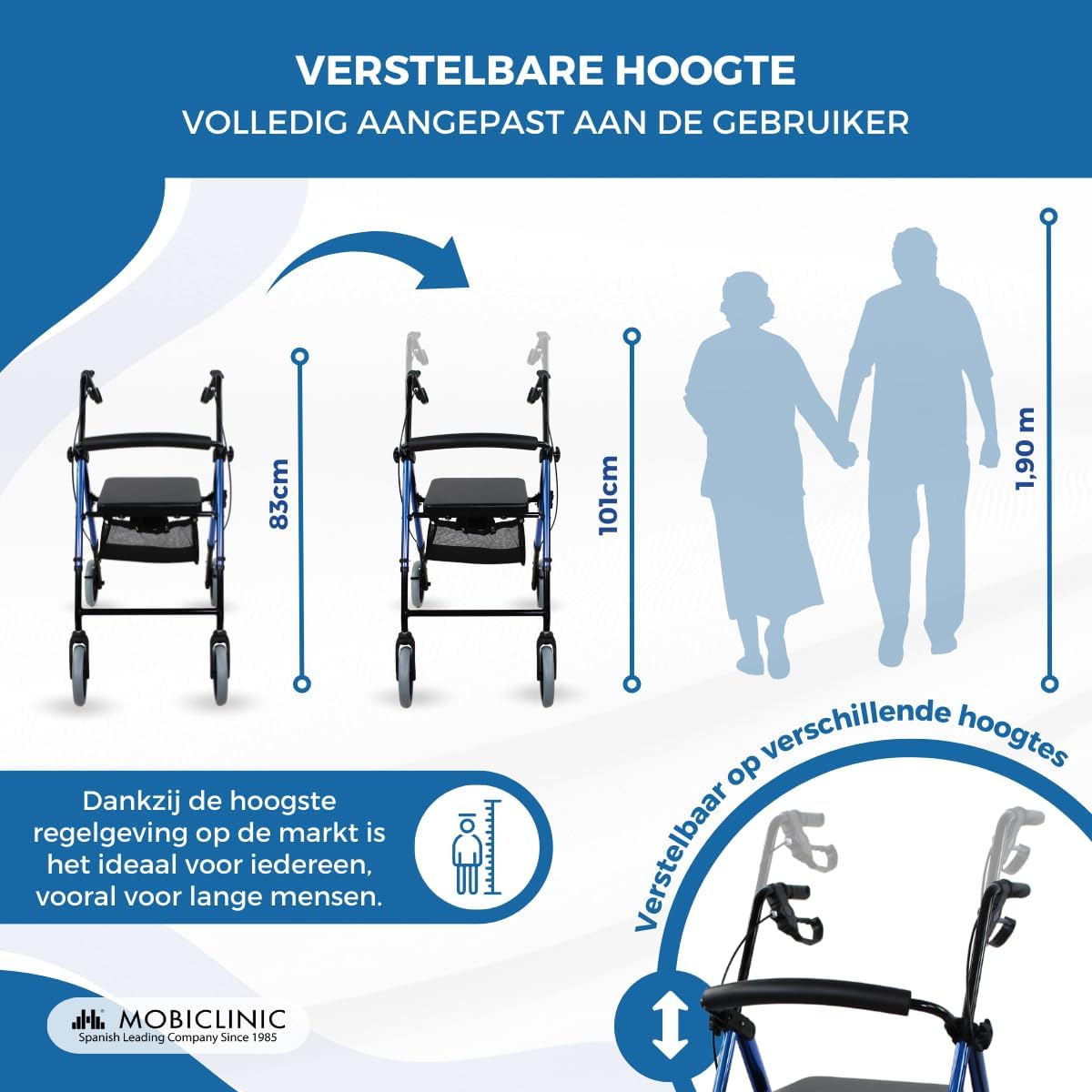 Rollator met 4 wielen | Opvouwbaar en verstelbaar | Met mand en remmen | Blauw | Hercules | Mobiclinic