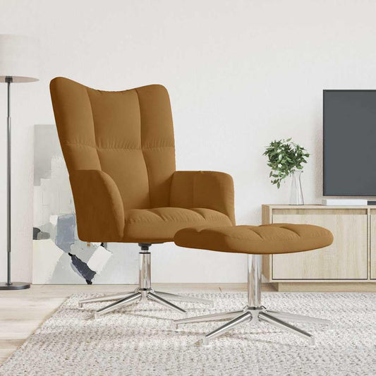 Relaxstoel met poef, bruin, fluweel, tv-stoel met ligfunctie, enkele ligstoel, relaxstoel voor woonkamer, slaapkamer met voetensteun, A2