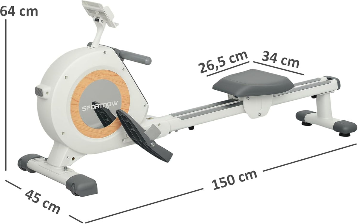 SPORTNOW Rudergerät für Zuhause, Magnetisches Rudergerät mit 16 Widerstandsstufen, LCD-Monitor, Rudermaschine mit Telephone/IPAD Dumbbell, für Cardio-Training, bis 150 kg load bar - QUORE
