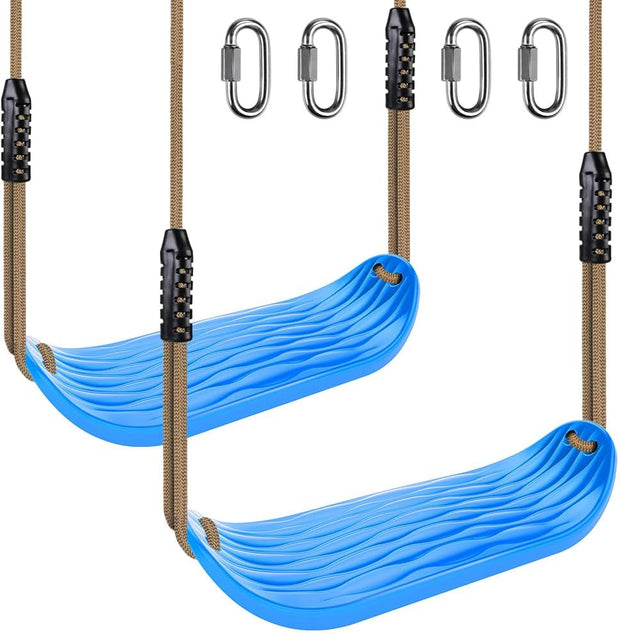Schommelzitje - Schommels - Kinderschommel - 2 Stuks - Schommelplankje - voor Binnen - Buiten - met Verstelbaar Touw - Karabijnhaken - Kunststof - 18 x 15.5 x 44.5 cm - Blauw