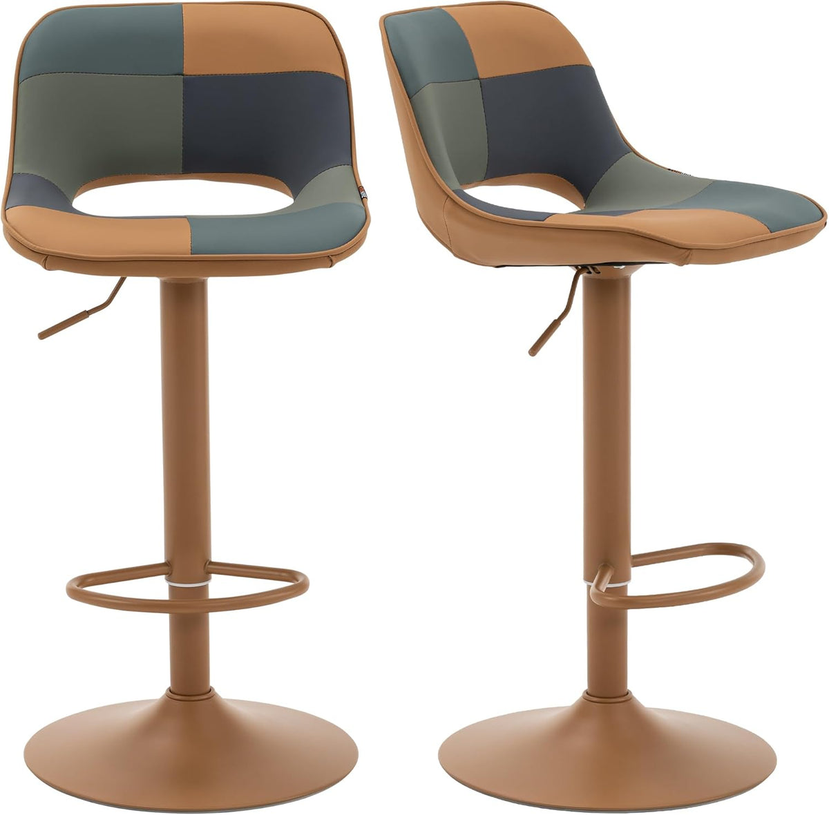 YOUNIKE Barkrukken 2-delige set, Boho Barkrukken in kleurrijke Patchwork-stijl, barstoelen, hoogteverstelbaar, draaibaar, keukenstoelen, Tresenstoel met lege rugleuning voor bartafel, geelgroen