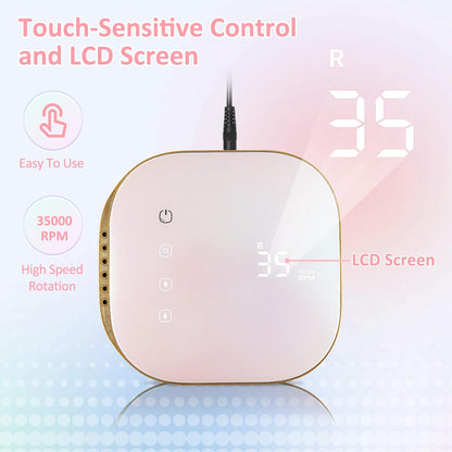 Madenia Touchpro Elektrische Nagelboor 35000 RPM, Professionele Elektrische Nagelvijlen Set voor Gelnagels en Acrylnagels, met HD Digitaal Display, Stil, Trillingsarm (Licht Roze)