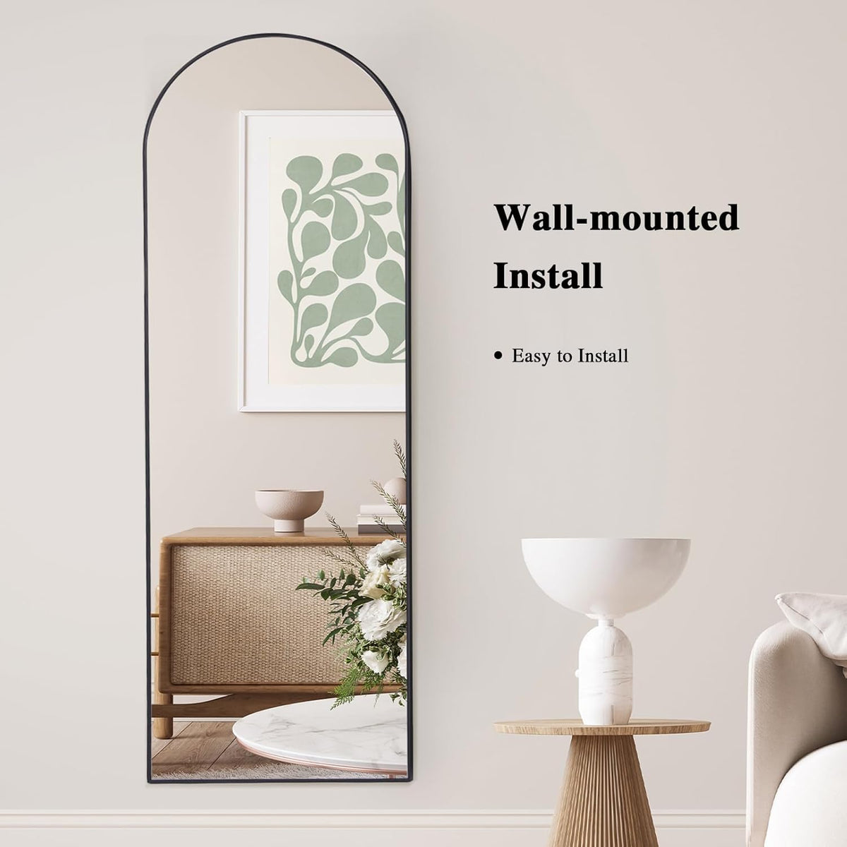 Staande spiegel over heel de lengte, vrijstaande vloerspiegel voor de slaapkamer, woonkamer en entree, ideaal voor elke ruimte, zwart boogframe, 161 x 52 cm