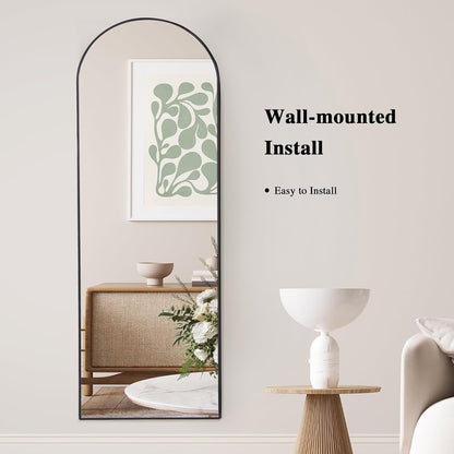 Staande spiegel over heel de lengte, vrijstaande vloerspiegel voor de slaapkamer, woonkamer en entree, ideaal voor elke ruimte, zwart boogframe, 161 x 52 cm