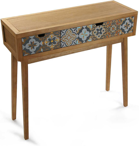 Versa Alfama Smalle hal of vestibule Entree hal meubilair, Console Tafel, met 2 lades, Afmetingen (H x B x H) 81,5 x 30 x 90 cm, Hout, Kleur Grijs