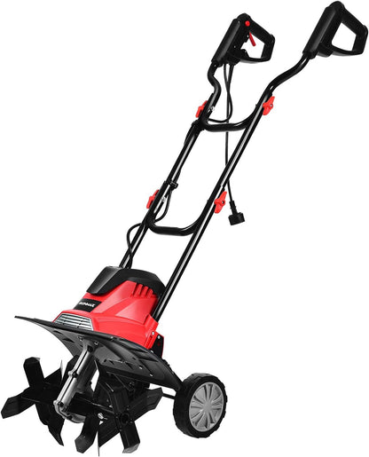 FANTASK 1200 W elektrische grondhak rood, tuin motorhak elektrisch met veiligheidsschakelaar, vloerfrees tuinfrees tuinhak 22 cm werkdiepte en 35 cm werkbreedte