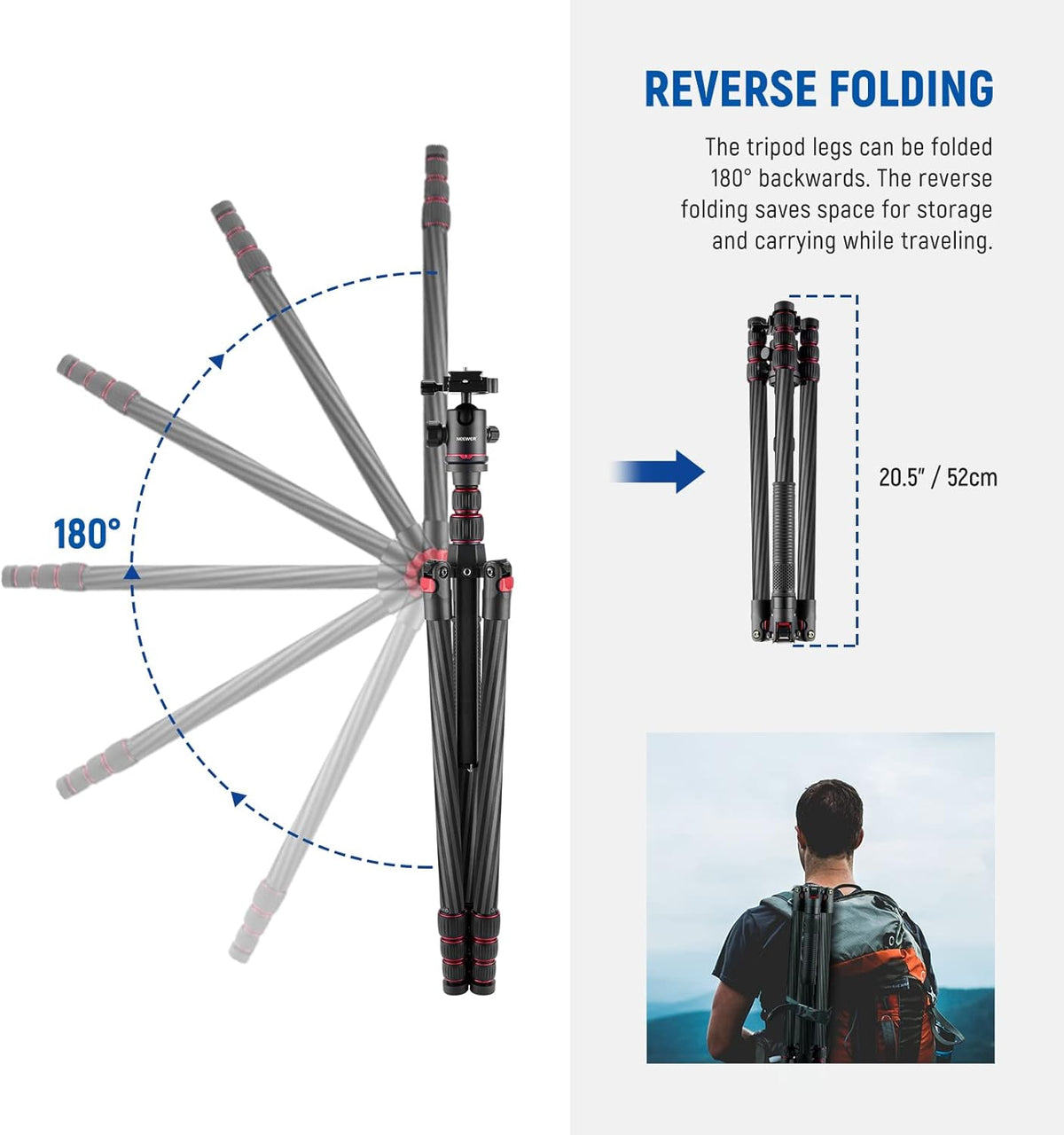 NEEWER Opgewaardeerde 80.5" Carbon Fiber Camera Statief Monopod met Telescopische 2 Sectie Center Axes, 360 ° Panorama Ballhead, 1/4" Arca Type QR Plaat, Reisstatief met ø28mm kolom, Max Belasting 20