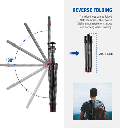 NEEWER Opgewaardeerde 80.5" Carbon Fiber Camera Statief Monopod met Telescopische 2 Sectie Center Axes, 360 ° Panorama Ballhead, 1/4" Arca Type QR Plaat, Reisstatief met ø28mm kolom, Max Belasting 20