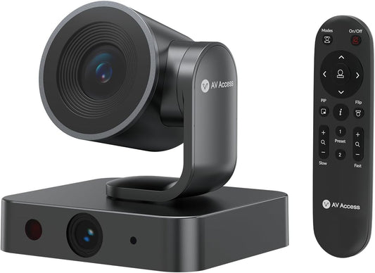 AV Access 4K Conference Room Camera, Dual Lens Cam (4K AI Tracking Cam en 1080P Panoramic Cam), 3x Optical/5X Digitale zoom, 120° FOV, Auto Framing, Individuals Gallery, Werkt met Meet,Teams, Zoom