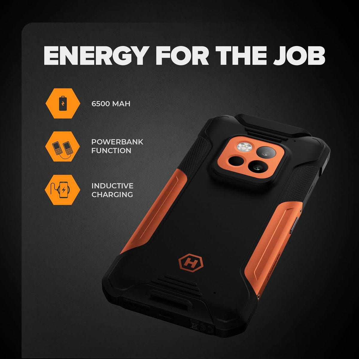 Hammer Construction 2 Thermal Smartphone met thermometer en laserafstandsmeter, 8 + 8 GB RAM, Android 14, krachtige 108 MP camera, 6500 mAh batterij met powerbank-functie, 256 GB/1T