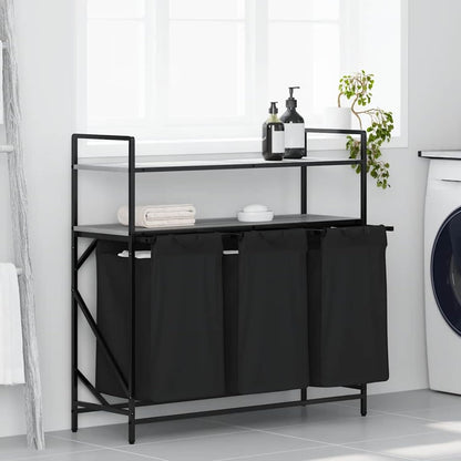Wasmand – Wasbak – Wasrek – Wasopvang – Wascontainer – 3 Compartimenten – Stalen Frame Met Houten Planken