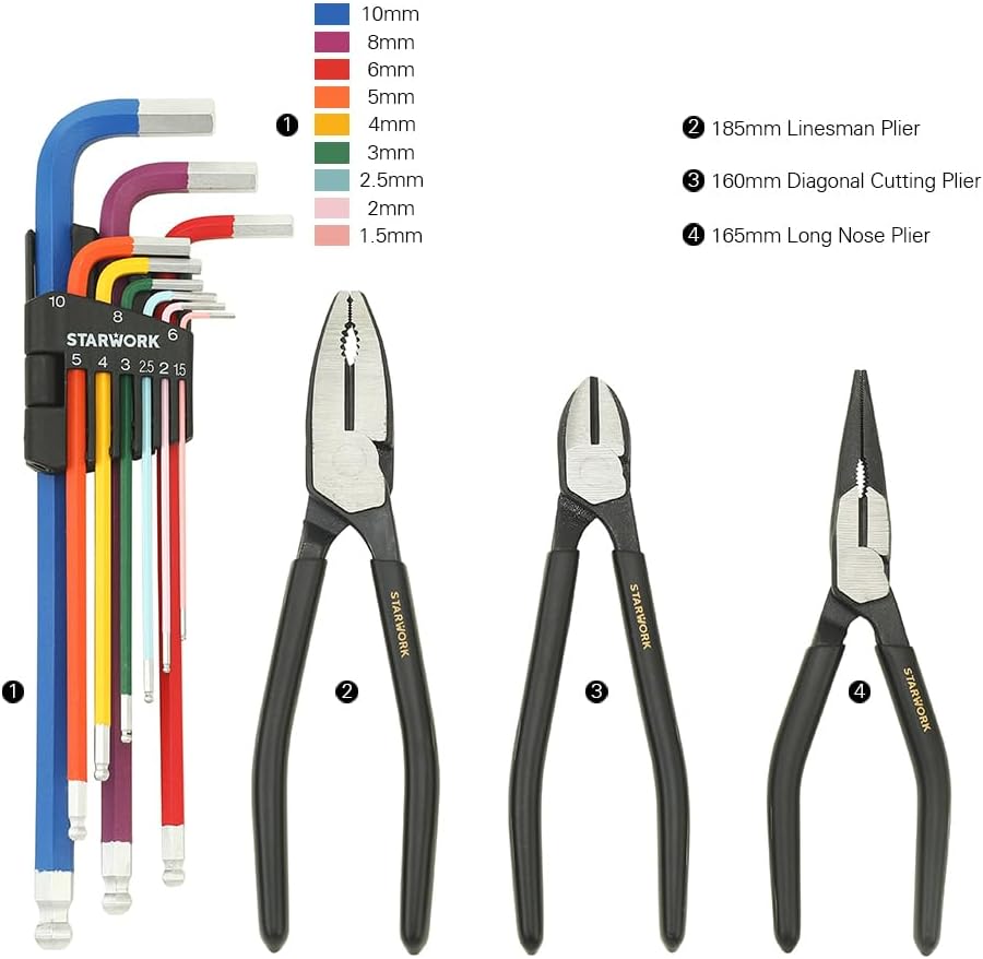 Mechanische Gereedschapsset – Werkzeugset – Handgereedschap – Reparatieset – Sleutelset – 314-Delig – Chroom-Vanadium Staal – Verstelbare Tang Met Drukknop