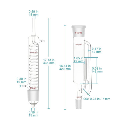 Soxhlet Extractie Kit – Soxhlet Opstelling – Extractieset – Laboratoriumopstelling – Glasopstelling – Borosilicaatglas Tot 250°C – 60/45 Extractor, Graham Condensor En 2x 1000 Ml Platbodemkolven