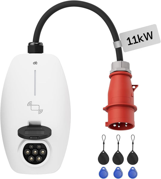 dé Mobiele Wallbox 11kW AC-lader 16A met CEE-stekker en type 2 stopcontact, 11kW laadstation met RFID-kaart voor ID.5, Model Y, Model 3, e-up, e-tron, Zoe en andere EV en PHEV