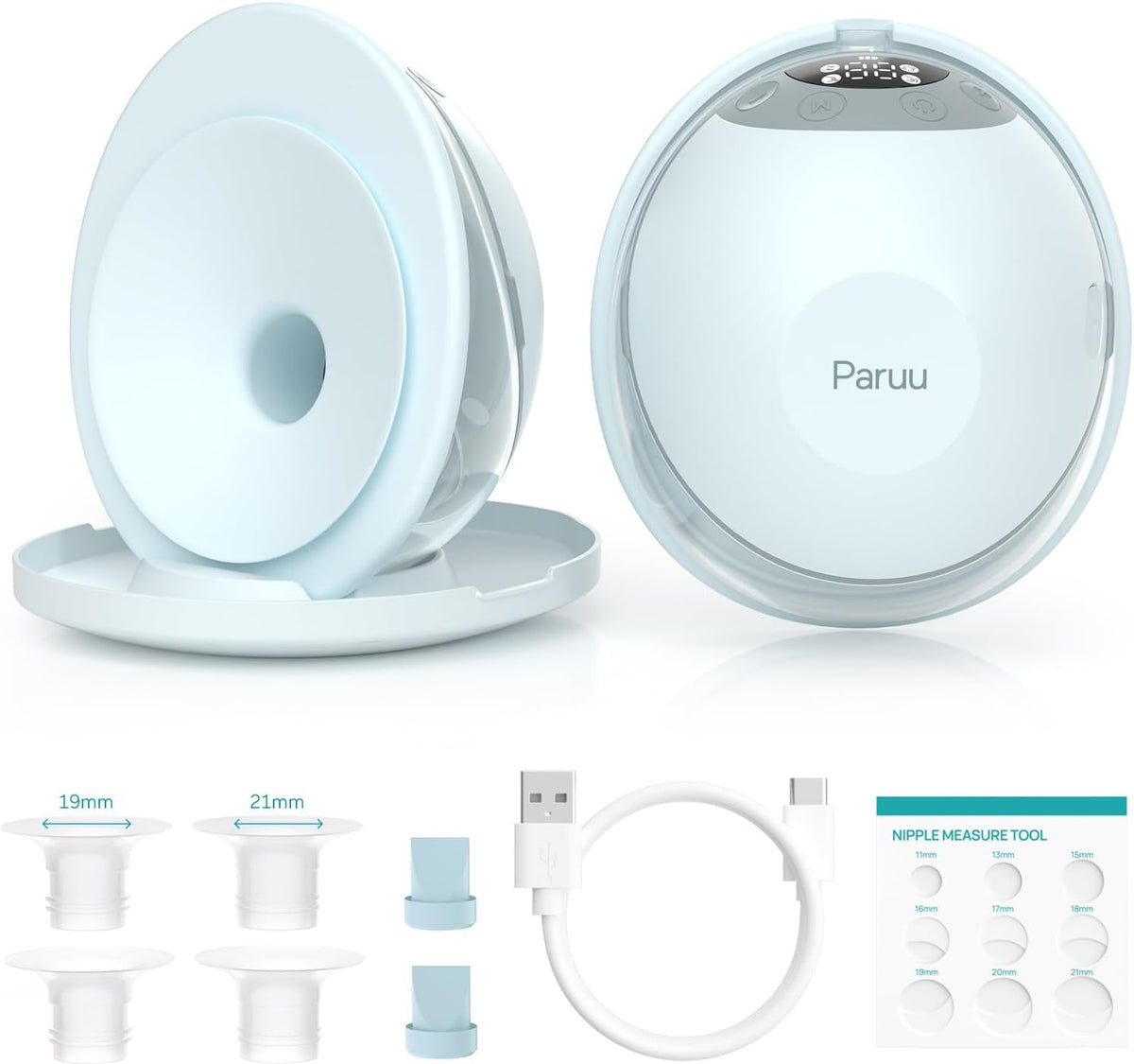Paruu P20 Elektrische borstkolf, draagbaar, handsfree en draagbaar, met 4 modi, 12 zuigniveaus, dubbel verzegelde 19/21/24 mm flenzen, visueel ontwerp van melkvolume (2 stuks, lichtgroen)