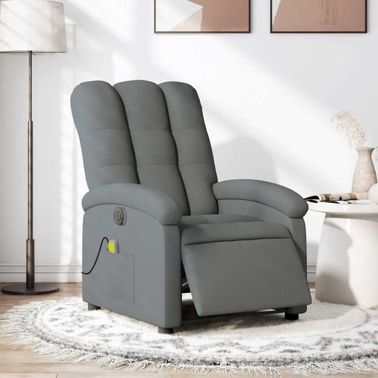 Massagestoel – Elektrische Massagestoel – Relaxstoel – Televisiestoel – Stoel Met Ligfunctie – Donkergrijs Stof – 6-Punts Vibratiemassage – Elektrisch Kantelsysteem Tot 135 Graden