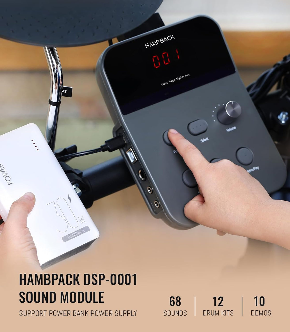 Elektronisch Drumstel – Elektrische Drumset – Drumkit – E-Drumstel – Oefendrumstel – Voor Beginners En Kinderen – 4 7-Inch Dubbellaagse Mesh-Pads – Opvouwbaar Compact Met USB MIDI En Powerbank-Compatible