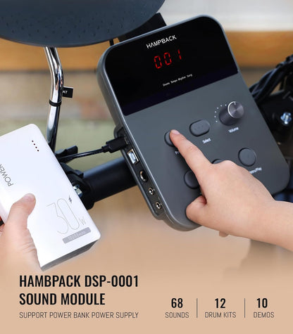 Elektronisch Drumstel – Elektrische Drumset – Drumkit – E-Drumstel – Oefendrumstel – Voor Beginners En Kinderen – 4 7-Inch Dubbellaagse Mesh-Pads – Opvouwbaar Compact Met USB MIDI En Powerbank-Compatible