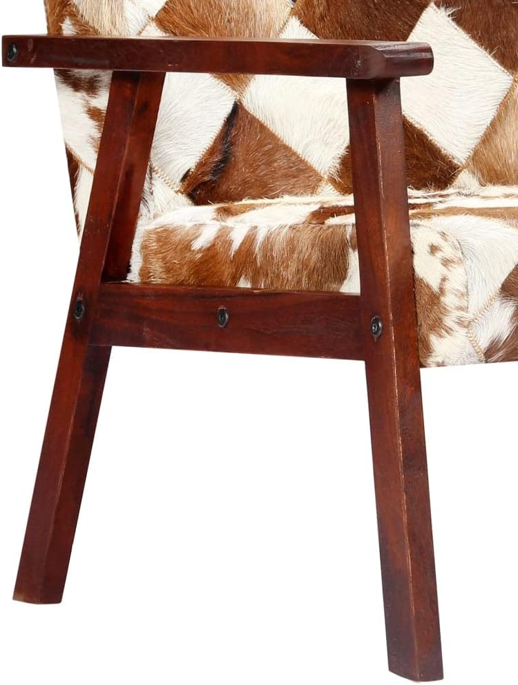 Fauteuil wit en bruin echt geitenleer, loungestoel, televisiestoel, relaxstoel, bureaustoel, stoel voor slaapkamer, woonkamer, werkkamer, kantoor