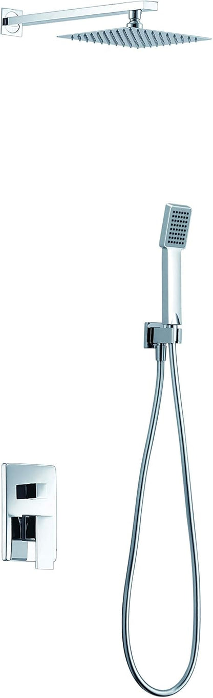Douche Set – Regendouche – Handdouche – Kraan – Douchekraan – Vierkante Hoofddouche 25x25 cm – Verchroomd Messing – Instelbare Waterdruk 6 Bar