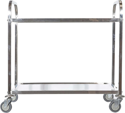 Serveerwagen 2 niveaus, roestvrij staal, tot 150 kg, keukentrolley, catering, horecawagen met remmen