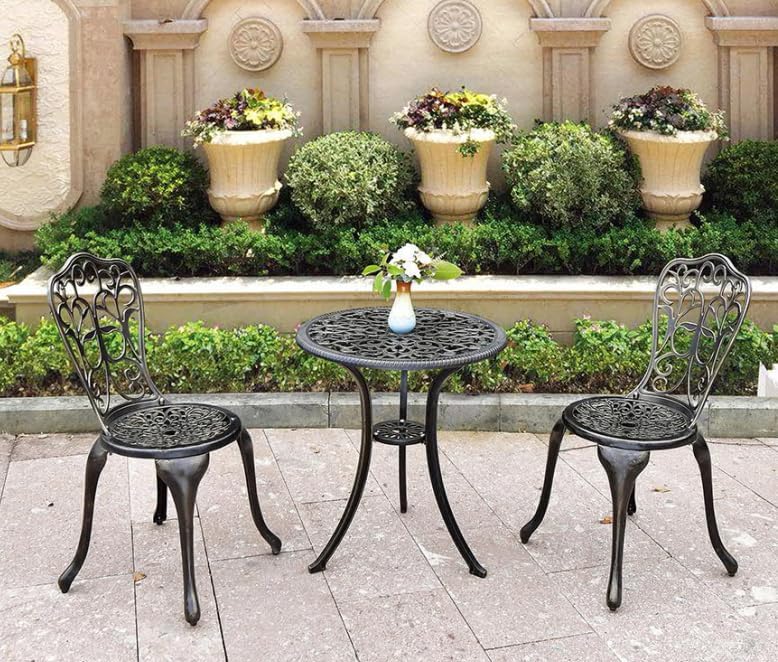 Pamapic Bistrosets, gegoten aluminium tuinmeubelset met 2 stoelen, tuinset, opengewerkt snijdesign, balkonmeubels voor tuin, terras en balkon, brons