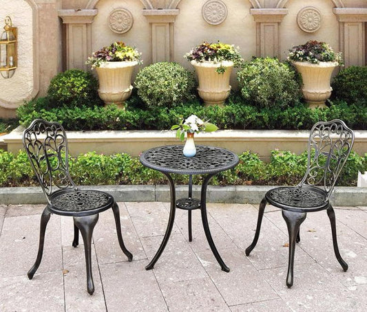 Pamapic Bistrosets, gegoten aluminium tuinmeubelset met 2 stoelen, tuinset, opengewerkt snijdesign, balkonmeubels voor tuin, terras en balkon, brons